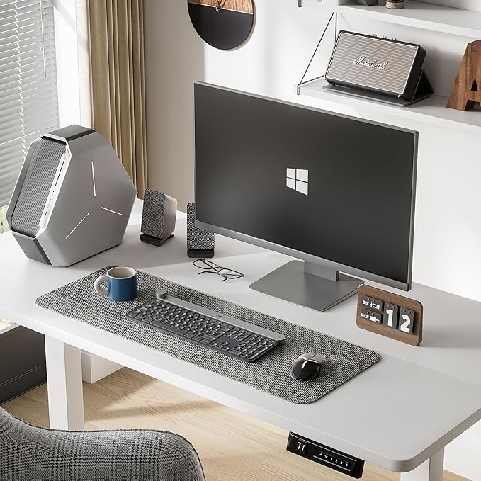 Furmax Electric Standing Desk, 47 x 24 Inches Height Adjustable Desk with Removable Casters, Home Office Computer Desk (White)