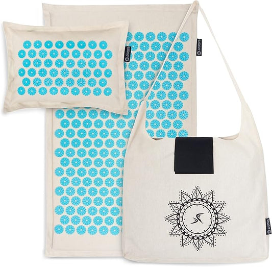 ProsourceFit Ki Acupressure Mat and Pillow Set with 100% Natural Linen for Back/Neck Pain Relief and Muscle Relaxation