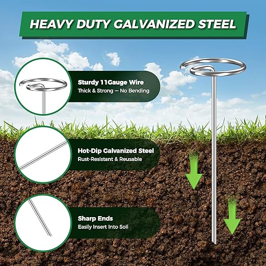 100pcs Landscape Fabric Pins, Heavy Duty Galvanized Landscape Staples Weed Barrier Stakes Lawn Staples with Staples Remover Mallet Yard Stakes Staples for Lawn Edging Ground Cover Outdoor Gardening