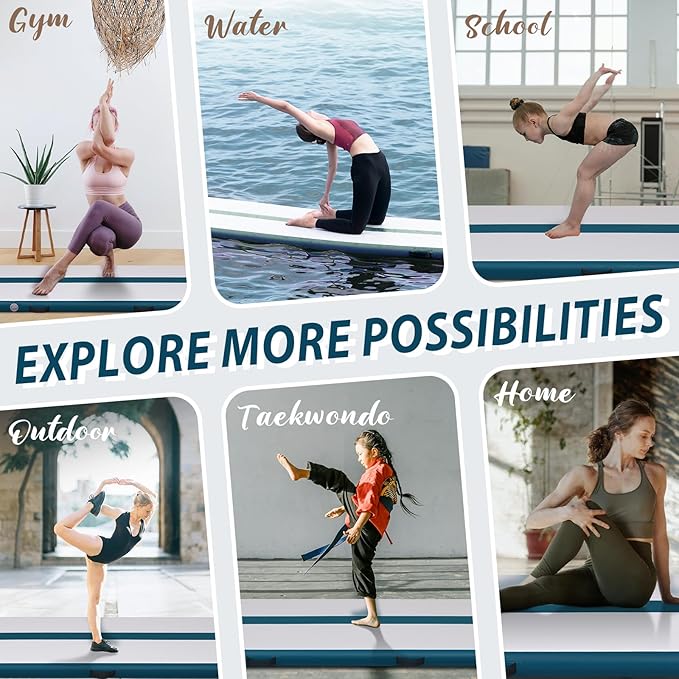 Tuxedo Sailor Inflatable Gymnastics Mat with Electric Pump, Storage Bag, Repair Kit–Air Mat for Home Training, Cheerleading, Yoga