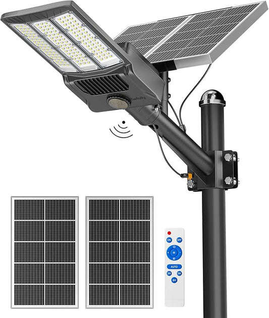 Gefolly SL-12000W Solar Street Light Outdoor 900000LM Wide Angle Commercial Parking Lot Lights Dusk to Dawn 6500K Flood Security Light IP67 Lamp for Basketball Court, Yard, Road