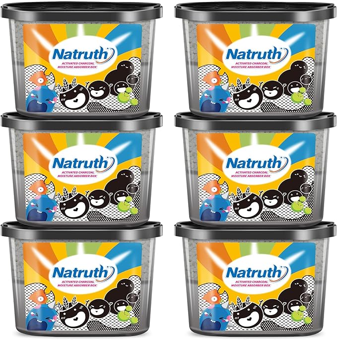 NATRUTH Moisture Absorbers with Activated Charcoal,800ml(6-Pack)*12.5 OZ Portable Closet Dehumidifier, Odor Eliminator Absorber Bucket,Humidity Absorber,Dehumidifier for Bathrooms, Kitchen & Boats