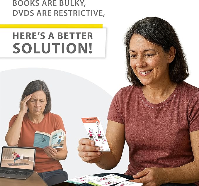 Chair Yoga Workout Cards – 58 Seated Exercise Cards for Strength, Flexibility & Weight Loss | Includes Postures, Instructions & Breathing Tips | Free Ring & Dry-Erase Marker to Customize 28 Day Chair Workout Chart