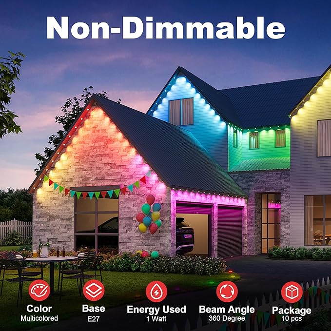 LED Colored Light Bulbs, E27 Small Light Bulb, G45 1W LED Bulb, Purple Yellow Green Red Blue for Bedroom Wedding Halloween Christmas Party Bar Mood Decoration,10 Pack