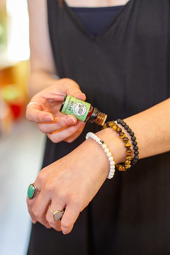 Wild Essentials Tiger Eye and Lava Stone Bracelet, Expandable up to 8 inches, Aromatherapy Jewelery for Women, Men, Esssential Oil Diffuser, Grounding Calming Strength Confidence