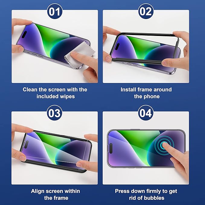 ImpactStrong Shatterproof Tempered Glass Screen Protector for iPhone 14 Pro [Easy Installation Frame] [Bubble Free] [9H Hardness] [Full Coverage] Case Friendly, 6.1 Inch - (3-Pack)