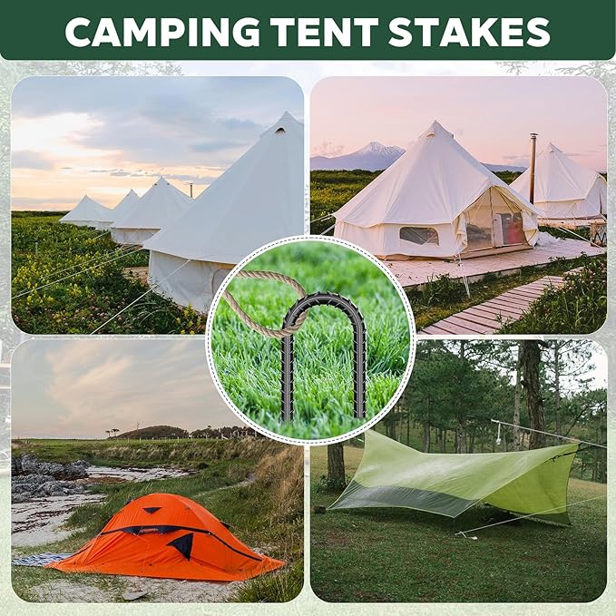 20 Pieces 12 Inch Long 5/16 Inch Diameter Rebar Tent Stakes Heavy Duty, Ground Anchors,Rebar Yard Fence Metal Lawn Bounce House Stakes Heavy Duty, Chain Link Fence J Hooks for Garden Wire Fencing