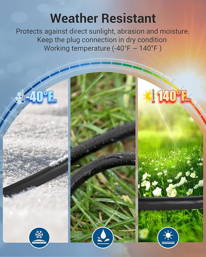 DEWENWILS Outdoor Extension Cord 1 to 3 Splitter, Total 52FT, 13A 125V 1625W 16/3C SJTW Extension Cord Outdoor, Heavy Duty Extension Cord for Holiday Light, Outdoor String Light, ETL Listed (Black)