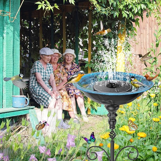 35In Tall Bird Bath for Outside, Vintage Metal Birdbaths & Birdfeeder with 5 Prong Bases for Outdoors, Freestanding Bird Baths Feeder Bowl with for Garden Yard Lawn Decor (Retro Blue)