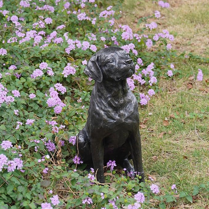 Garden Statue Outdoor Decorations Dog-Figurine – 19inch Black Labrador décor Sculpture Sitting Statue Resin Sculpture for Patio Lawn Yard Porch Garden 12.25L*8.25W*19H