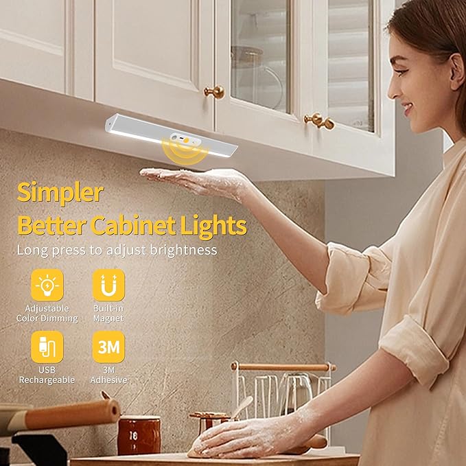 90 LED Under Cabinet Lighting Wireless with Remote and Motion Sensor Indoor,3000 mAh Rechargeable Closet Lights with 3 CCT and Dimmable,Under Counter Light for Kitchen,Stairways(1 Pack,18inch)