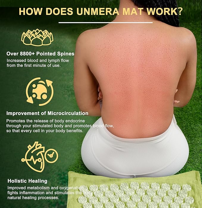 UNMERA Acupressure Mat and Pillow Set,Natural Premium Linen & Coconut Fiber Filling,for Back/Neck Pain Relief, Sciatic, Headache and Muscle Relaxation, Comes with Carrying Bag