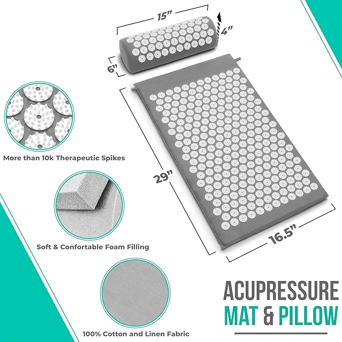 Sivan Health and Fitness Acupressure Mat and Pillow Set - Grounding Mat for Stress, Back & Neck Pain - Acupuncture Point Massage Mat for Muscle Relaxation, Sciatica, & Meditation - Includes Carry Bag