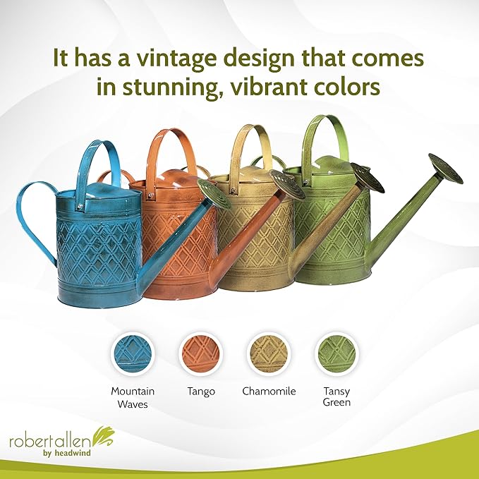 Robert Allen Home & Garden MPT01500 Wexley Metal Watering Can, 2 Gallon, Tansy Green