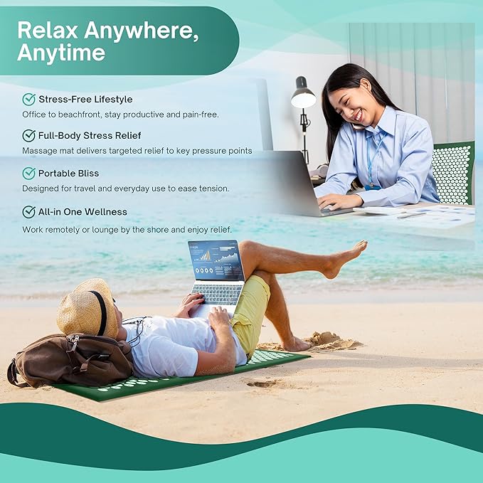 Sivan Health and Fitness Acupressure Mat and Pillow Set - Grounding Mat for Stress, Back & Neck Pain - Acupuncture Point Massage Mat for Muscle Relaxation, Sciatica, & Meditation - Includes Carry Bag