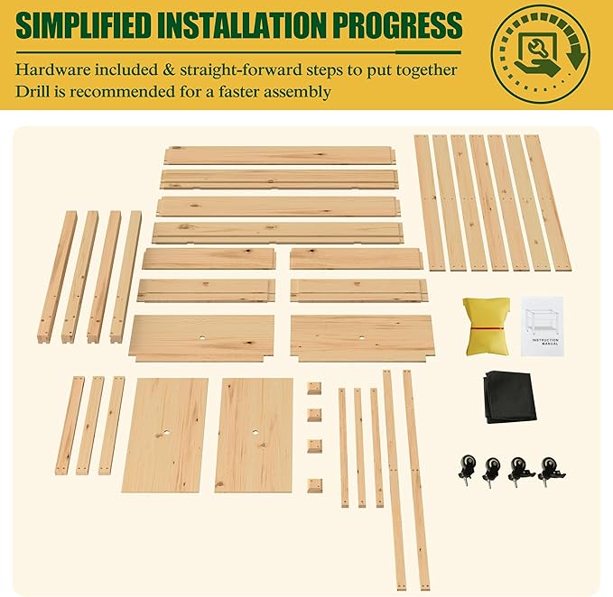 48.03x24.21x32.76in Raised Garden Bed Featuring Legs, Outdoor Elevated Wood Planted Box Equipped with Wheels & Shelf for Vegetable, Flower, Backyard and Patio, Natural