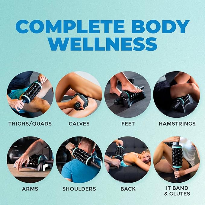 Chirp Ultimate Wellness Bundle Wheel XL Back Massage Roller, RPM Percussive Massager, 3-Piece Foam Roller Set for Back & Neck Pain Relief, Recovery, Physical Therapy, Mint