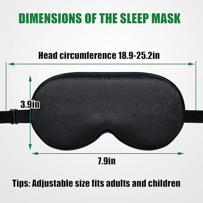 Sleep Mask for Women & Men - 3 Pcs Adjustable Strap Blackout Silk Sleep Eye Masks - Soft Eye Covers Blindfolds (Black 3 Pack)