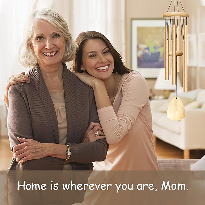 28" Wind Chimes for Outside. Deep Tone Lovely Wind Chimes with 6 Aluminum Tubes Courtyard Decoration. Windchimes Outdoor Create an Enjoyable Atmosphere & Give Mom a Gift（Light Gold）