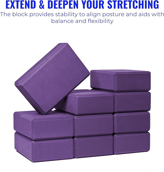 Hello Fit 3" Yoga Block, 10 Pack Bulk EVA Foam Yoga Blocks, Firm and Supportive Yoga Brick, Balance Foam for Stretching, Pilates, and Workout, 3" x 6" x 9"