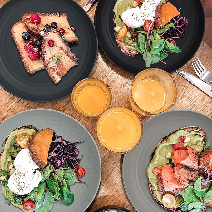 Wheat Straw Dinner Plates - 10 Inch Unbreakable Set of 8 - Dishwasher & Microwave Safe Reusable Plates - Lightweight for Kitchen, Camping (Classic Series)