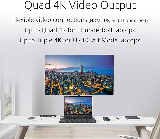 Kensington SD5910T DisplayLink Docking Station Thunderbolt 4, Quad 4K for MacBook Pro/Air M1/M2/M3/M4 with Pro and Max Chipsets, 100W PD, HDMI/DP/TB4, SD/Micro SD Card Slots (K35233NA)