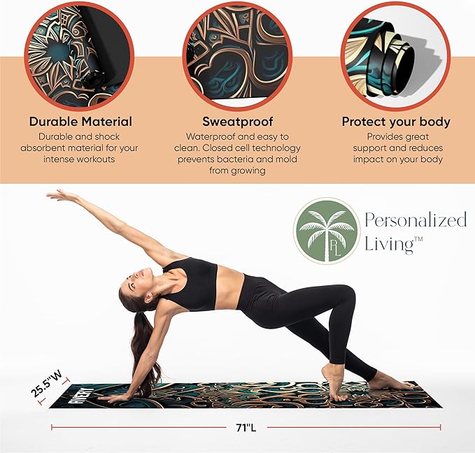 Custom Yoga Mat | Ships Next Day | Customize | Workout Mat for Men and Women | Non Slip Rubber Exercise Mat | 4mm Thick Gym Mat for Meditation, Pilates, Yoga, Gym