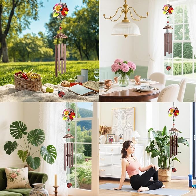 Beetles Wind Chimes Outdoor Beetle Gifts for Women/Men/Mom/Grandma/Wife Birthday Gifts Memorial Gift Metal WindChimes for Outside/Indoors, Home, Lawn, Porch, Patio, Garden Decor,