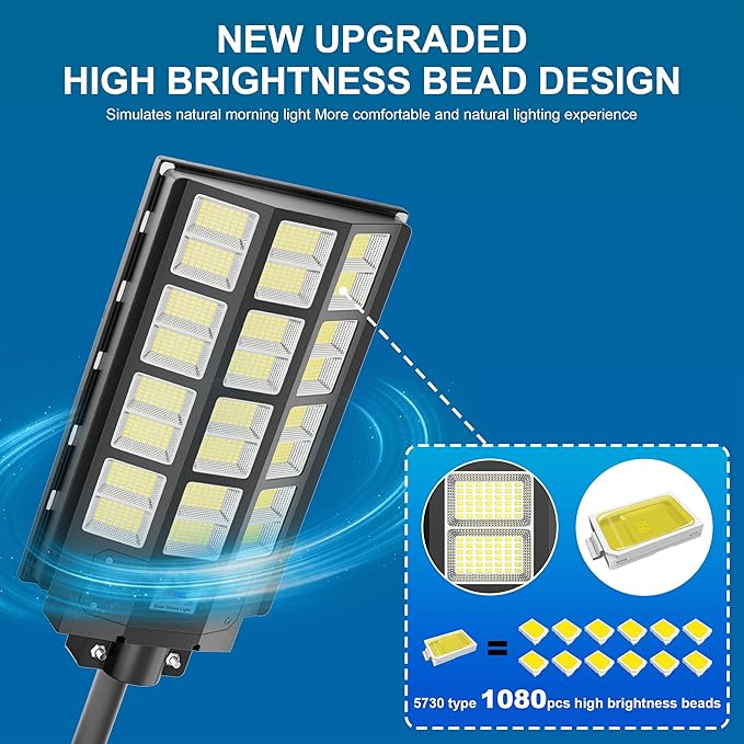 8000W Solar Street Light Outdoor Waterproof, 240000LM Solar Powered Parking Lot Lights Large Street Light Dusk to Dawn with Motion Sensor, LED Flood Light Wide Angle Lamp for Patio and Parkling Lot