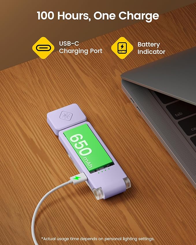 Glocusent 12 LED Rechargeable Book Light, Clip-on Reading Lamp with 5 Colors & 5 Brightness Levels, Up to 100Hrs Runtime, Eye-Caring Reading Lights for Books in Bed, Perfect for Book Lovers, Kids