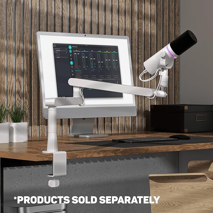 BEACN Mic Stand - Studio-Quality Low Profile Adjustable Microphone Arm with 360° Rotation, Cable Management, Easy Clamp, Universal Fit For Streaming, Podcasting, Gaming (White)