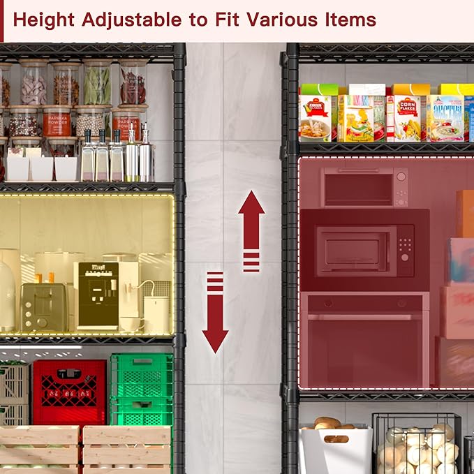 PrimeZone Wire Metal Storage Shelves - 5 Tier Adjustable NSF Certified Heavy Duty Garage Shelving Unit Organizer Rack, Steel Utility Shelf for Kitchen, Pantry, 35.5" W x 14" D x 72" H, Black, 2 Packs