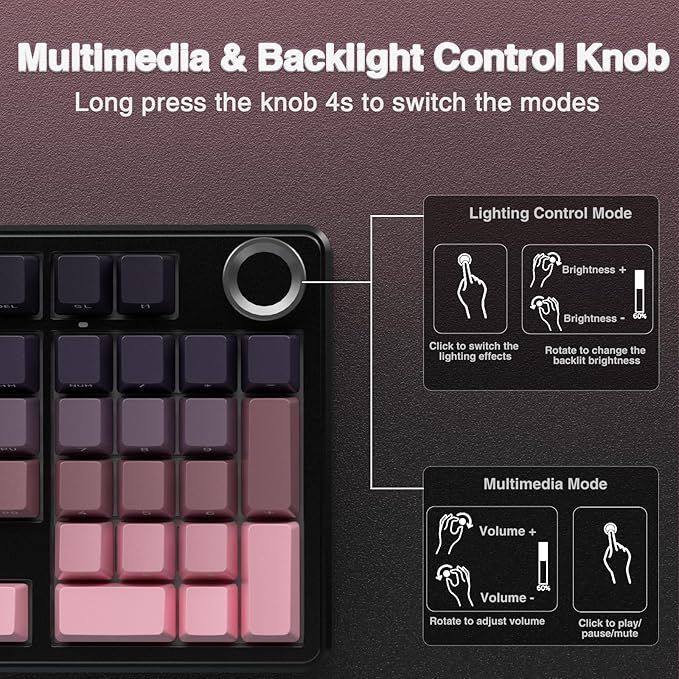 AULA F99 Pro Wireless Mechanical Keyboard with Knob,Tri-Mode BT5.0/USB-C/2.4GHz Hot Swappable Keyboard,Gasket Structure,Creamy Sound,RGB Backlit Computer Gaming Keyboards