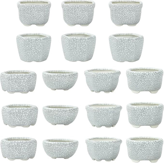 Bonsai Planter 1.8 inch (4.5cm) Mini Succulent Glazed Pots Set of 18 Gray White