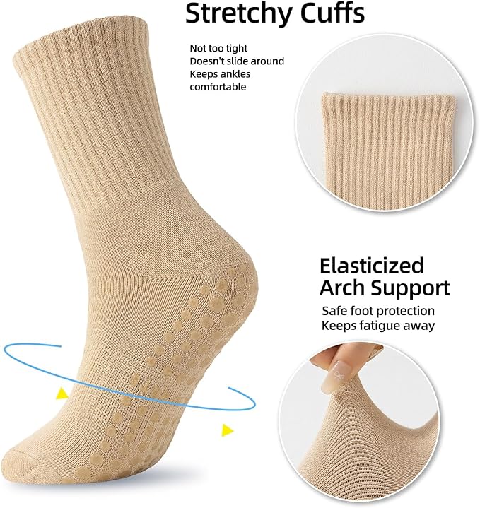 Flydo Pilates Grippy Socks with Grips for Women Yoga Non Slip Long Socks for Pure Barre, Ballet,Dance Workout 2-5 Pack