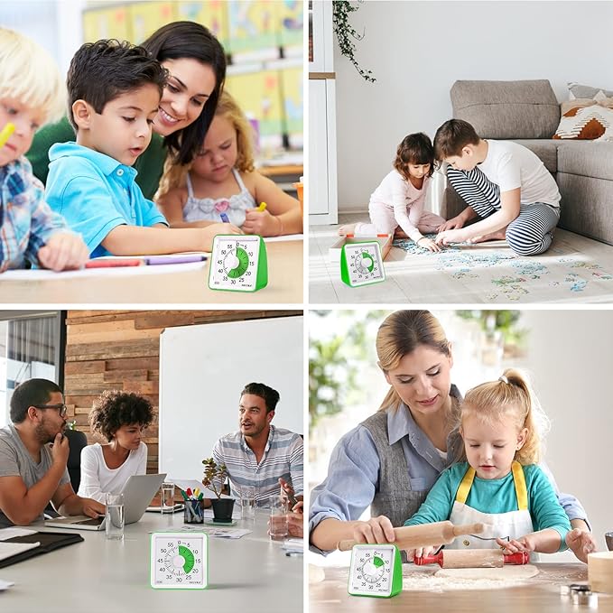 Secura 60-Minute Visual Timer, Classroom Timer, Countdown Timer for Kids and Adults, Time Management Tool for Teaching (Green & Green)