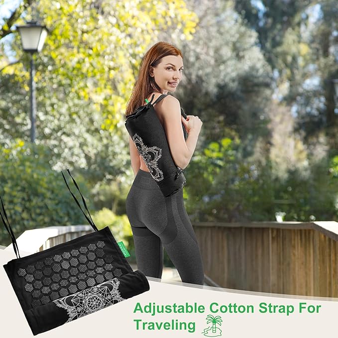 Acupressure Mat and Pillow Set - Full Body Pro Kit for Stress Relief, Muscle Relaxation & Pain Relief - Natural Eco-Friendly Linen & Coconut Fiber Mat - Includes Carrying Bag (Black)