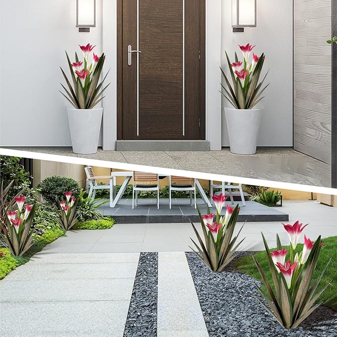 Homight Metal Agave Plant Outdoor Decoration Lily Mexican Yard Art Garden Gift - 3 Big Red Lilies