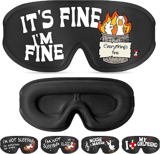 Funny 3D Zero Pressure Sleep Eye Mask for Men Women Side Sleeper, Adjustable Blackout Soft Breathable Eye Masks for Travel Nap Night Sleep, Humorous Gift Stocking Stuffers (I'm Fine)