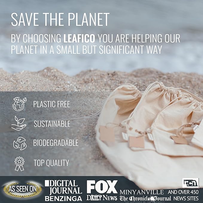 LEAFICO Organic Cotton Reusable Produce Bags - Small 5x7 (12 Pack) - Biodegradable Eco-Friendly Bulk Bin Sacks for Food - Cloth Bags with Drawstrings - Linen Pouch for Fruit, Vegetable Storage