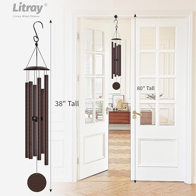 38" Large Wind Chimes with Classic Sound, Coolest Metal Windchimes Outdoors with Pine Wood Striker, Unique Gift for Mom, Garden Decoration(Frosted Brown)