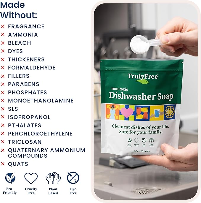 Dishwasher Detergent Powder | Natural Dish Detergent, Dishwasher Soap | Plastic Free, Plant-Based, Clean, Heavy Duty Hard Water Stain & Grease Remover | Fragrance Free | 12.5 oz (Pack of 2)
