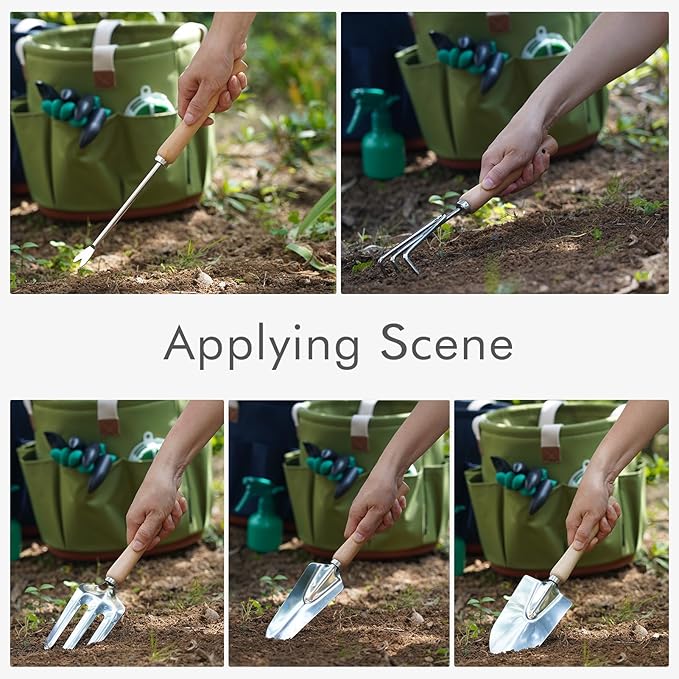 INNO STAGE 10 Piece Gardening Hand Tools Set with Garden Storage Tote Bag and Seat-Best Garden Tools Kit Organizer Valentine's Day Gifts