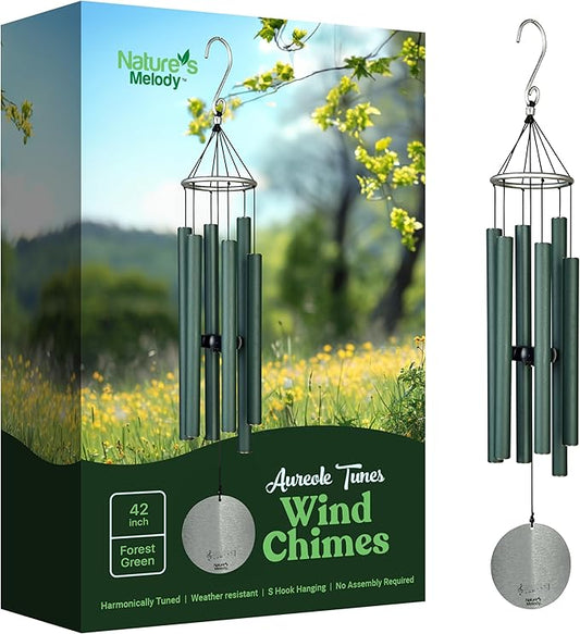 Nature’s Melody Aureole Tunes Wind Chimes – Outdoor Windchime with 6 Tubes Tuned to C Pentatonic Scale, 100% Rustproof Aluminum, Powder Finish & S Hook Hanger for Sympathy, Memorial Gift or Zen Garden