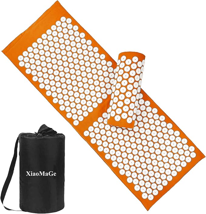 Acupressure Mat and Pillow Set with Bag - Extra Long Acupuncture Mat for Neck & Back Pain Relief- Naturally Relaxation Gift for Women - Stress Relief Massage Mat (Orange)