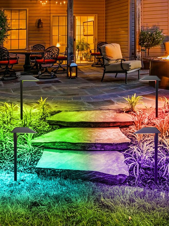 5W RGBW Low Voltage Landscape Lights LED Pathway Lights with Connectors,IP66 Waterproof Color Changing Landscape Lighting 12-24V Landscape Path Light for Walkway Garden Yard Lawn (12Pack)
