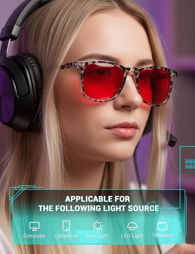 TIJN Sleep Glasses for 99% Blue Green Light Blocking Red Lens for Computer Gaming Screen Fatigue UV Protection
