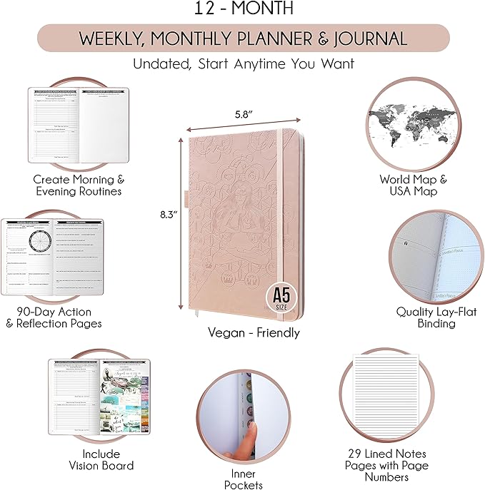 Life & Goal Planner – Undated Daily, Weekly & Monthly Organizer with Habit Tracker, Time Management Tools, and Productivity Journal for Personal Growth and Success