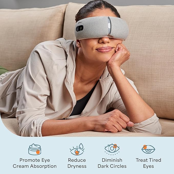 LifePro Portable FSA/HSA Eligible Eye Massager with Heat and Vibration-4 Soothing Modes for Compression Massage to Help Reduce Puffy and Dry Eyes-Rechargeable Heated Migraine Mask with Bluetooth Music