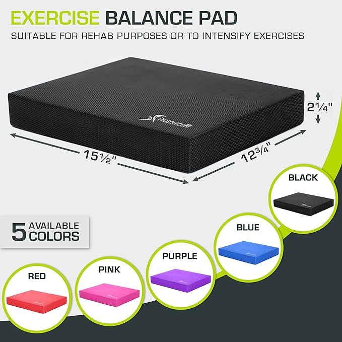 ProsourceFit Exercise Balance Pad – Large Cushioned Non-Slip Foam Mat & Knee Pad for Fitness, Stability Training, Physical Therapy, Yoga 15"x19"